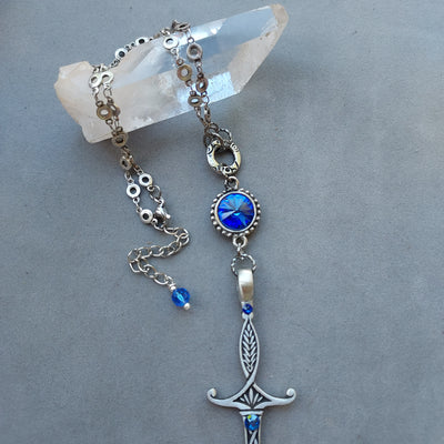 "Sword of Tara" Pendant & Sapphire Crystal Necklace- Artisan Made