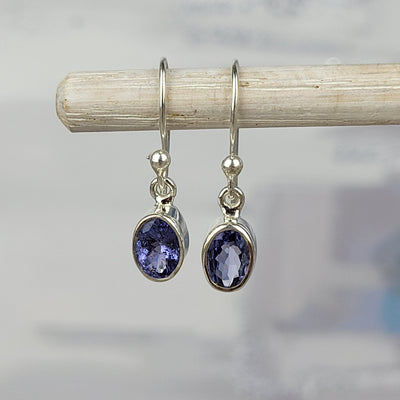 Tanzanite Faceted Bezel Set sterling silver Dangle Earring .25" Oval Gemstone