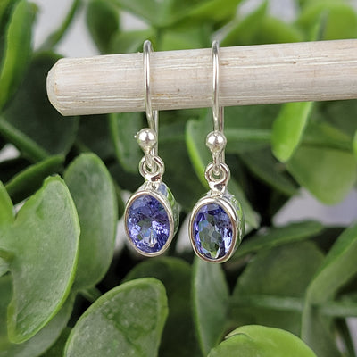 Tanzanite Faceted Bezel Set sterling silver Dangle Earring .25" Oval Gemstone