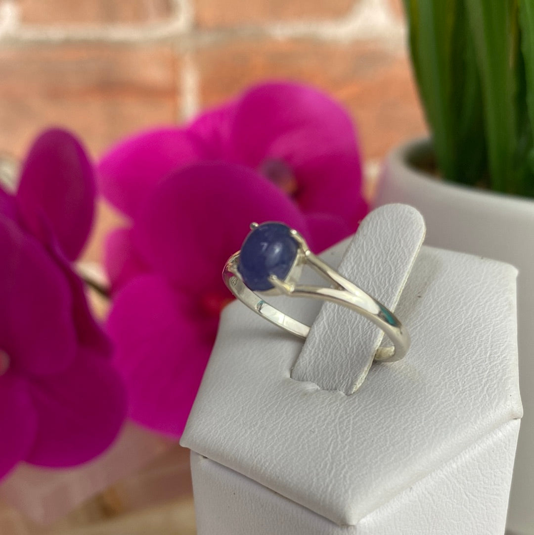 Tanzanite Oval Ring with Sterling Silver Prong Setting and Sized Band