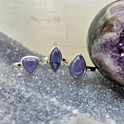 Tanzanite Polished Ring (oval, teardrop, freeform) with sterling silver Band
