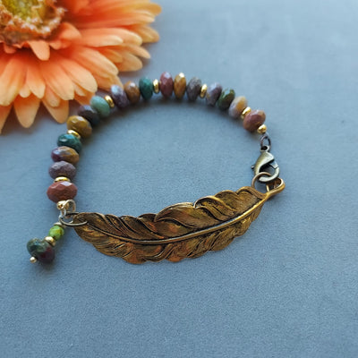 "Tapestry" Fancy Jasper & Gold Leaf Bracelet - Artisan Made