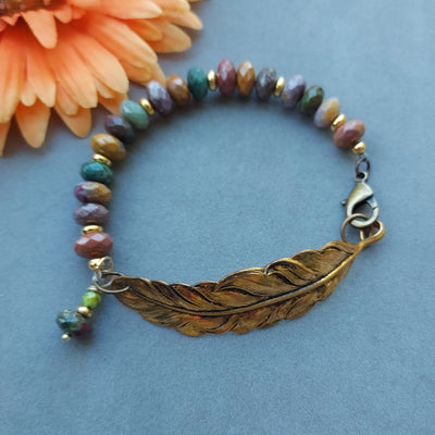 "Tapestry" Fancy Jasper & Gold Leaf Bracelet - Artisan Made