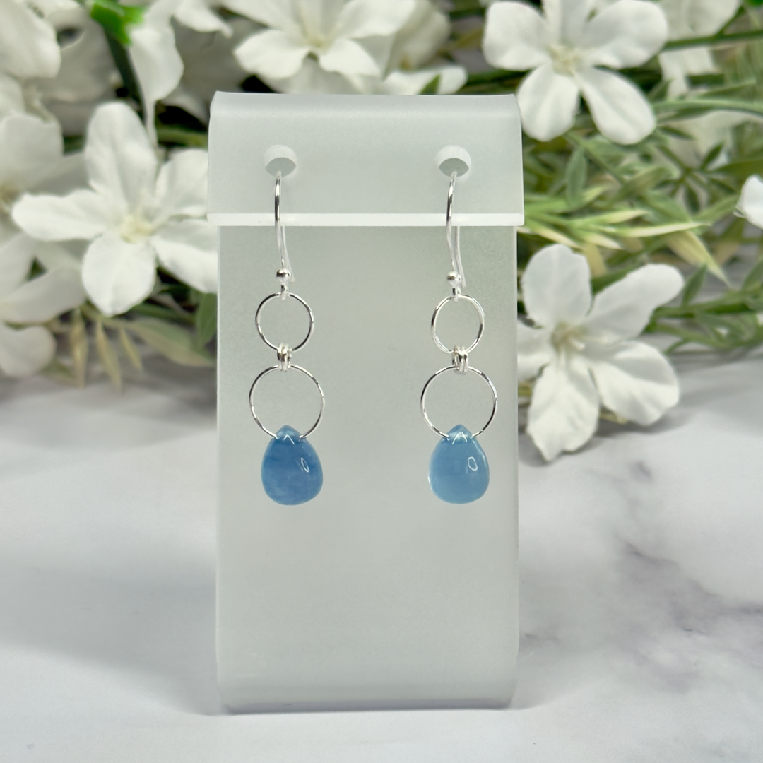 Teardrop AAA Santa Maria Blue Aquamarine & Silver Earrings - Artisan M