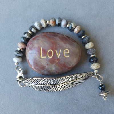 "Tempest" Feather & Silver Leaf Jasper Bracelet - Artisan Made