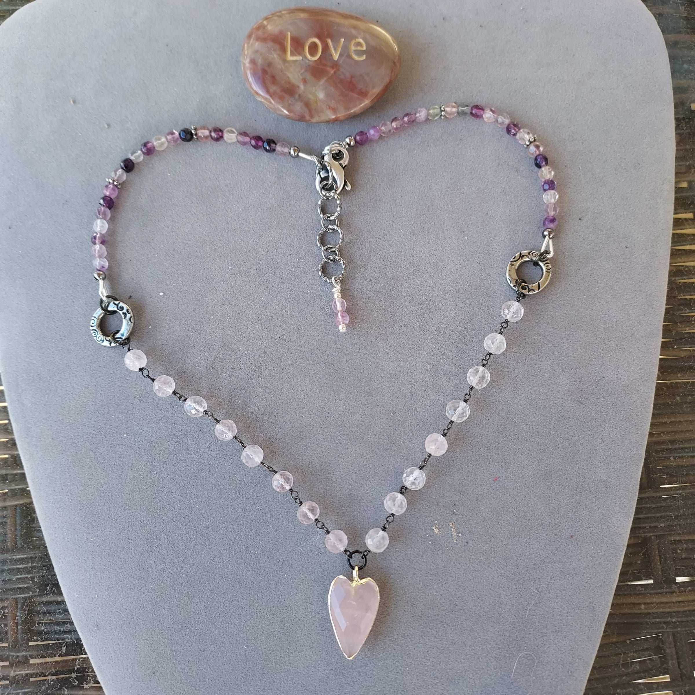 "The Heart Stone" Rose Quartz & Purple Fluorite Heart Necklace – Artisan Made