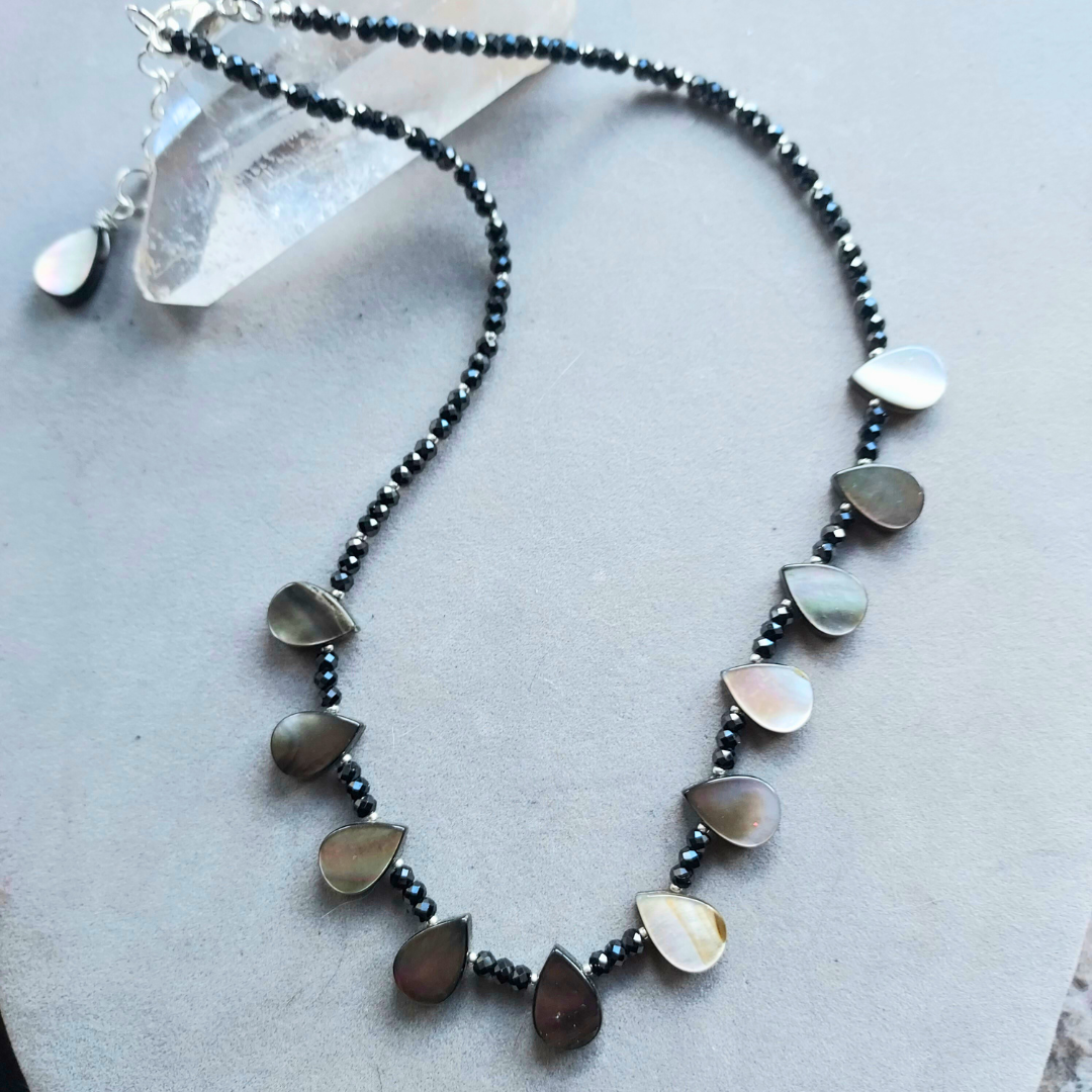 "Tidepool" Black Lip Shell Mother of Pearl & Black Spinel Necklace - Artisan Made