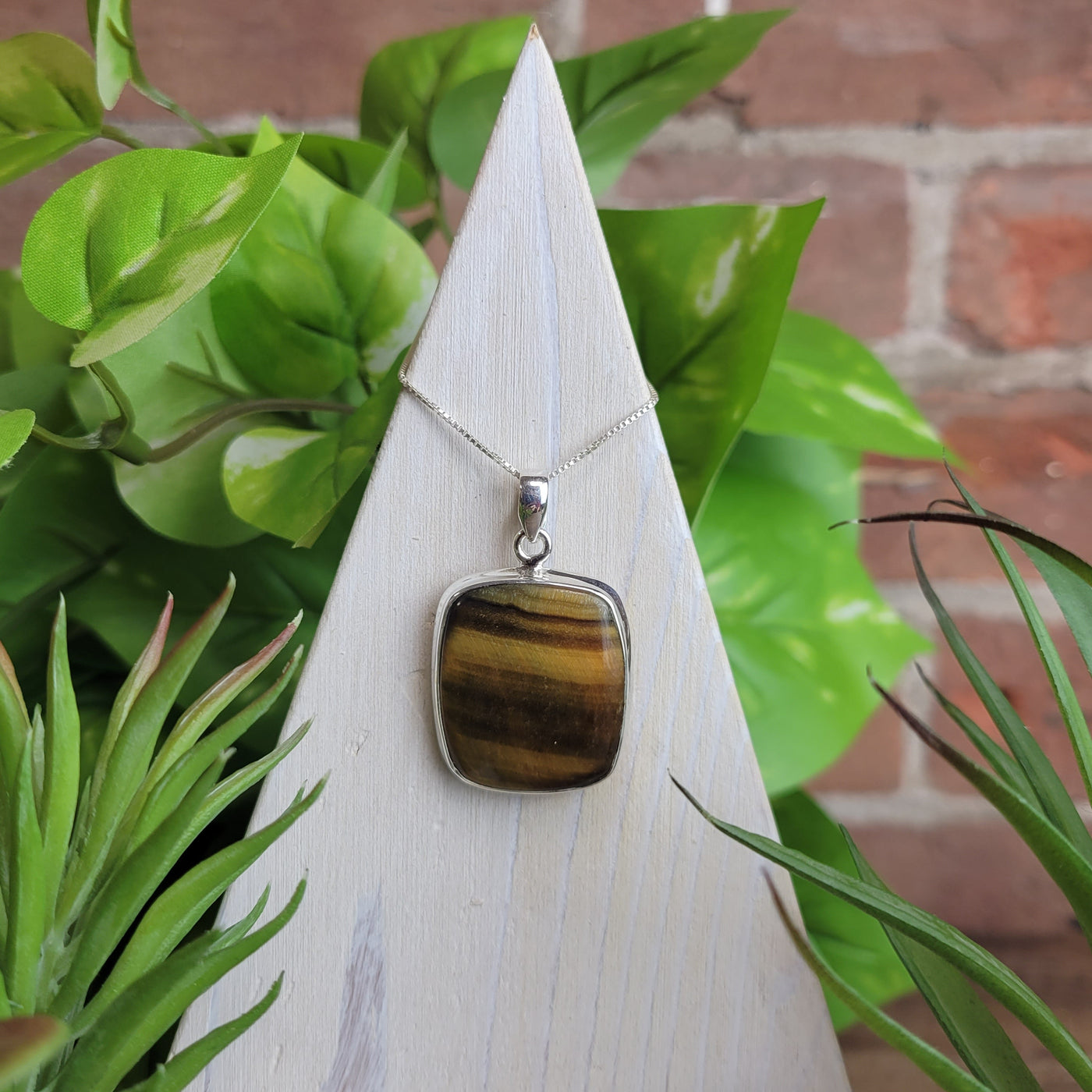 Tiger Eye Freeform Bezel Pendant set in sterling silver