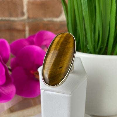 Tiger Eye Freeform Ring with Sterling Silver Adjustable Band