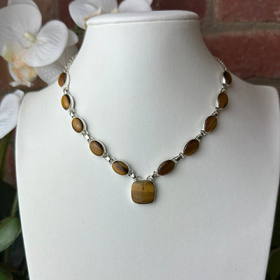 Tiger Eye Statement 18" Necklace with Sterling Silver