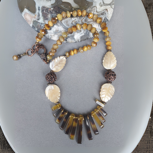 "Tiger Spirit" Golden Tiger Eye & Mother of Pearl Necklace - Artisan Made