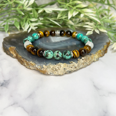 Tiger's Eye, African Turquoise Jasper, White Jade - Artisan Made