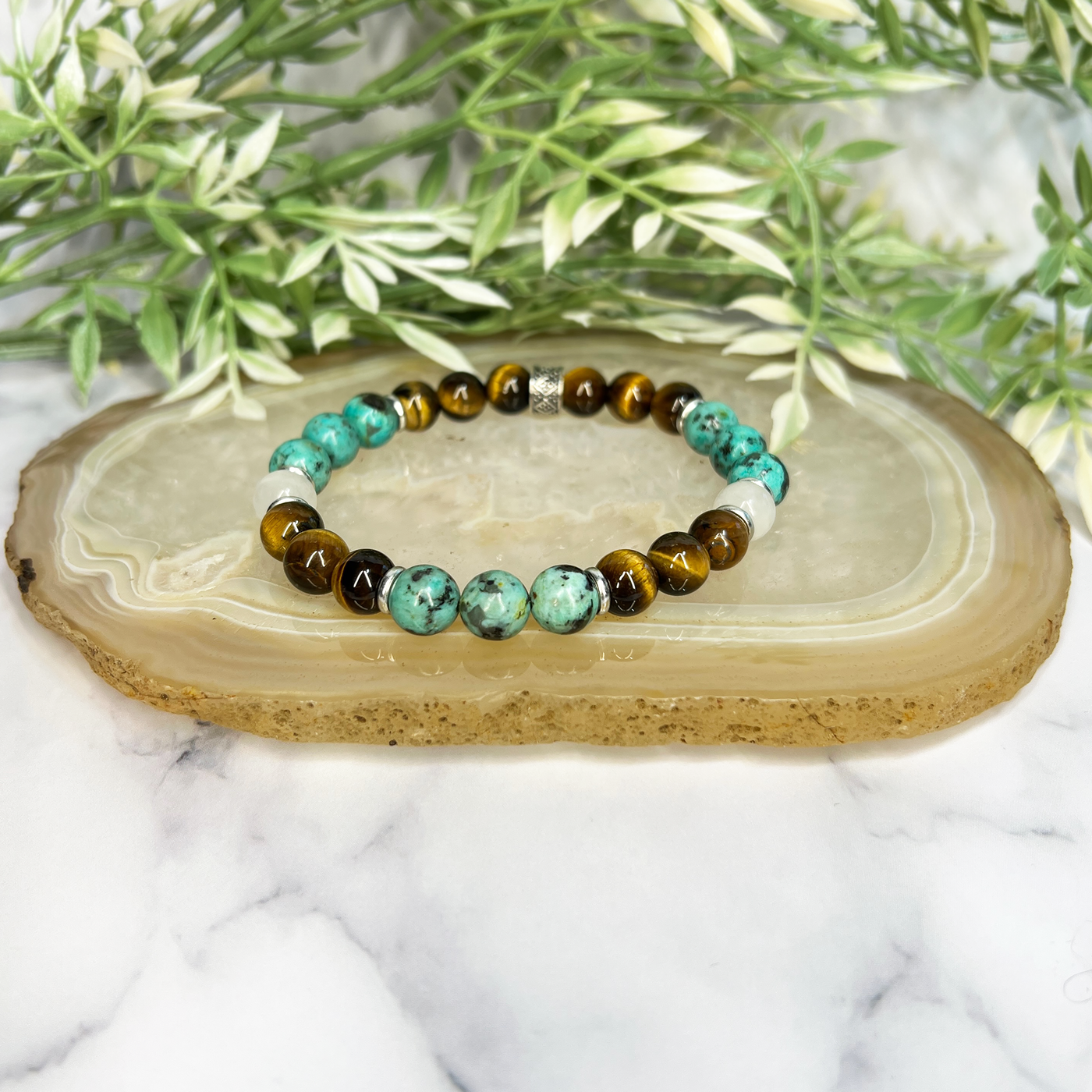 Tiger's Eye, African Turquoise Jasper, White Jade - Artisan Made