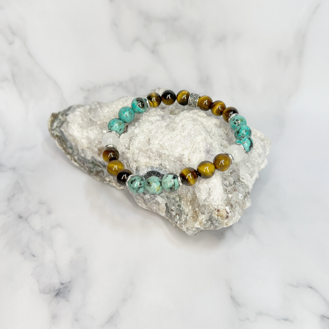 Tiger's Eye, African Turquoise Jasper, White Jade - Artisan Made