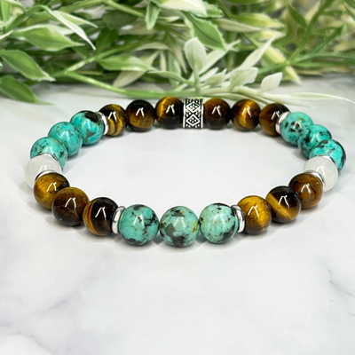 Tiger's Eye, African Turquoise Jasper, White Jade - Artisan Made