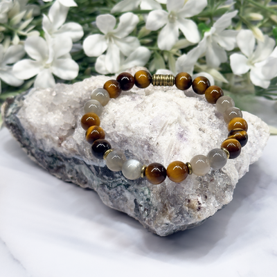 Tiger's Eye & Black Moonstone Stretch Bracelet - Artisan Made