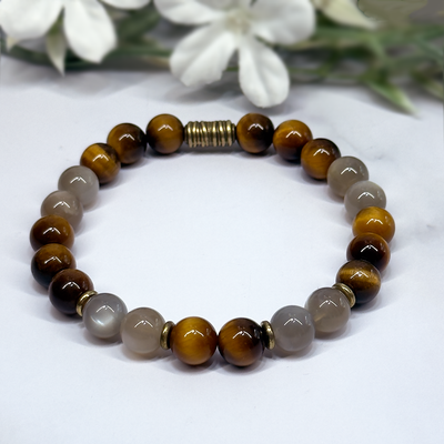Tiger's Eye & Black Moonstone Stretch Bracelet - Artisan Made
