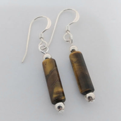 Tigers Eye Tube Sterling Silver Earrings - Artisan Made