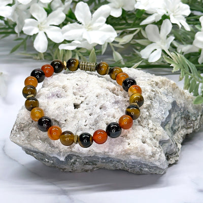 Tiger's eye, Carnelian and Garnet Stretch Bracelet - Artisan Made