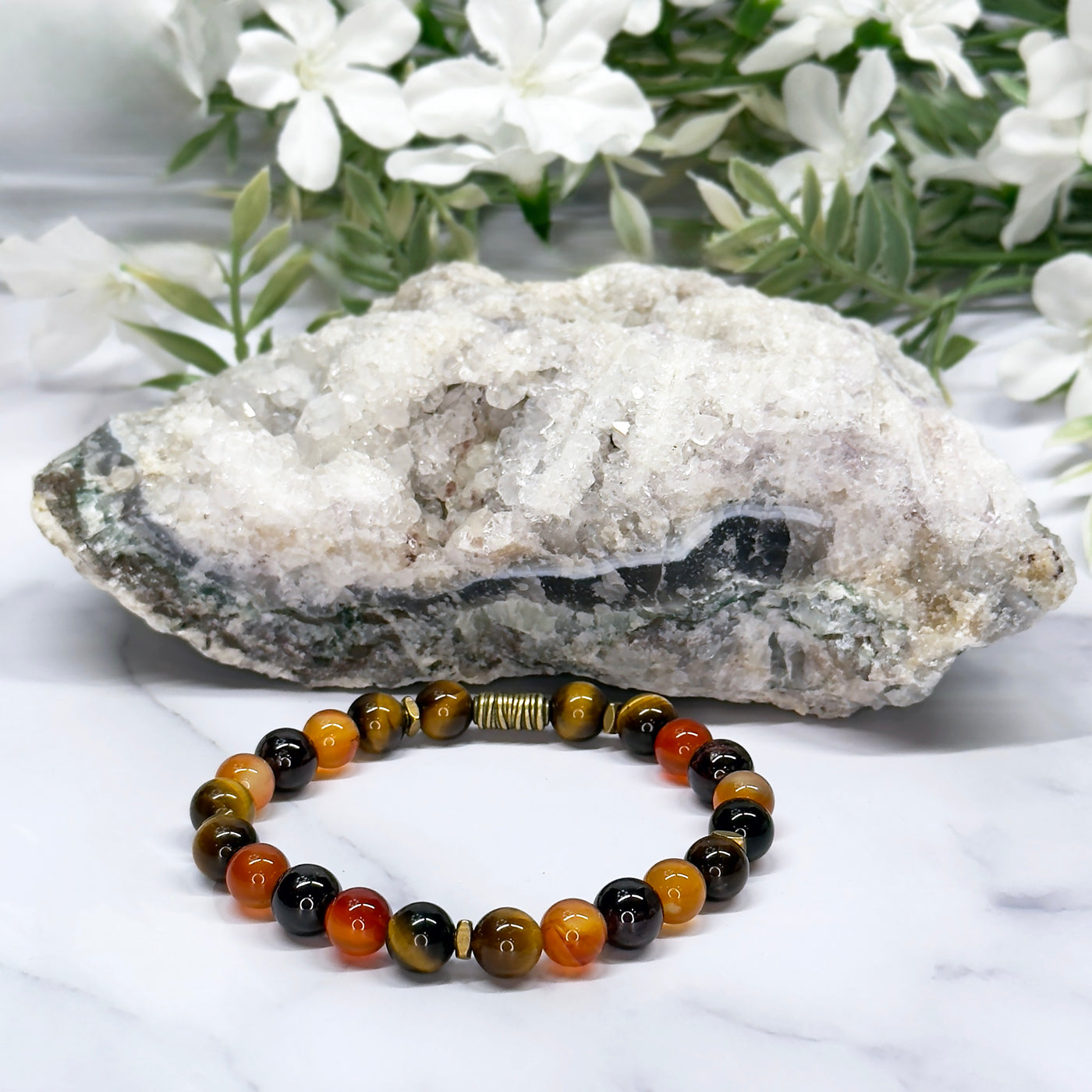 Tiger's eye, Carnelian and Garnet Stretch Bracelet - Artisan Made