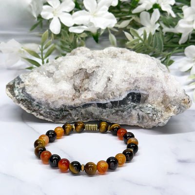 Tiger's eye, Carnelian and Garnet Stretch Bracelet - Artisan Made