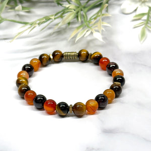 Tiger's eye, Carnelian and Garnet Stretch Bracelet - Artisan Made