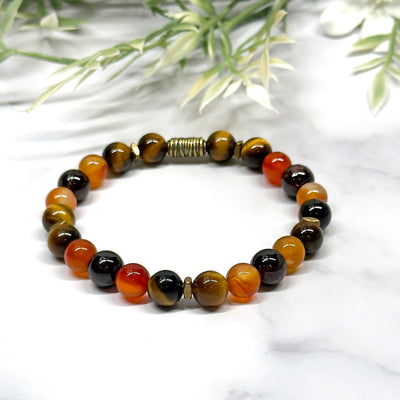 Tiger's eye, Carnelian and Garnet Stretch Bracelet - Artisan Made