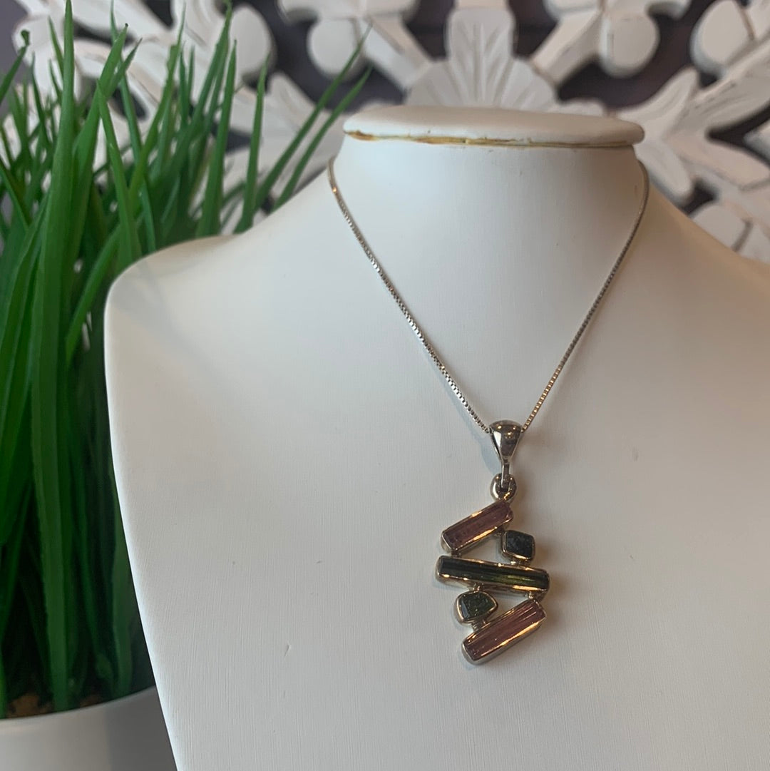 Tourmaline (Pink and Green) sterling silver Pendant from India 30mm