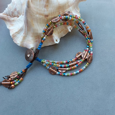 "Trails' End" 4 Strand Beaded Leather Bracelet - Artisan Made
