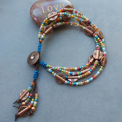 "Trails' End" 4 Strand Beaded Leather Bracelet - Artisan Made
