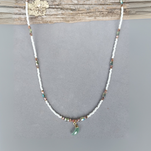"Tranquil Moon" Green Aventurine Crescent Moon & Crystal Necklace - Artisan Made