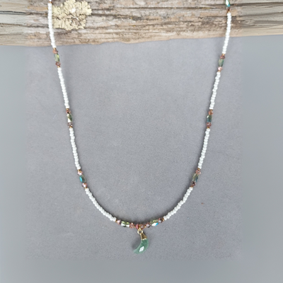 "Tranquil Moon" Green Aventurine Crescent Moon & Crystal Necklace - Artisan Made