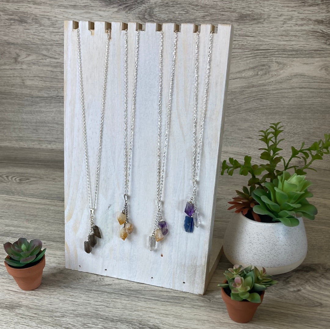 Triple Drop silver Plated Pendant - Various Stones