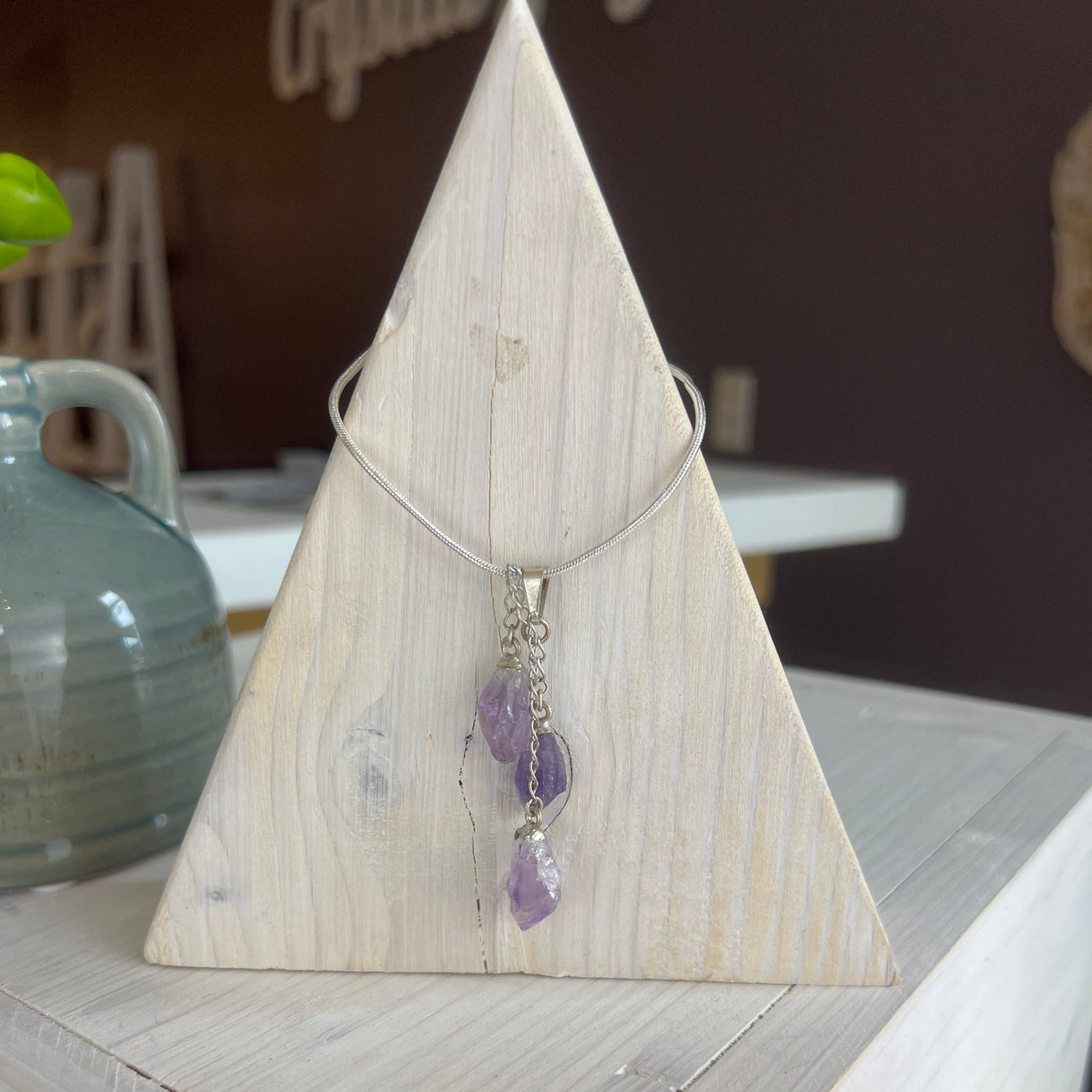 Triple Drop silver Plated Pendant - Various Stones