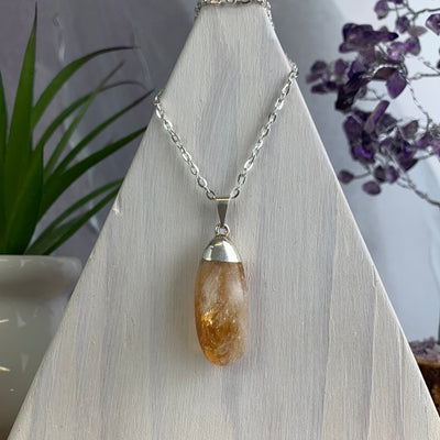Tumbled Crystal Pendant with silver Plated top setting - Various Stones