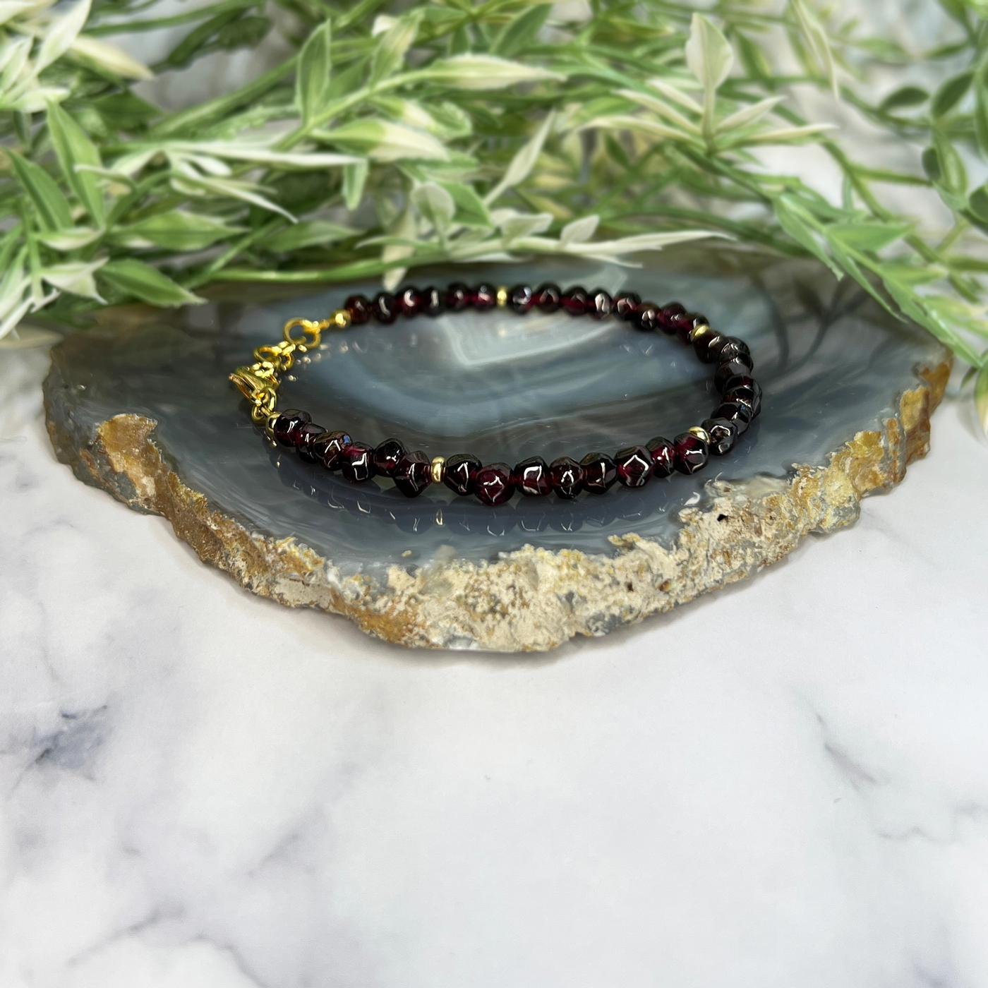 Tumbled Garnet and Gold Filled Accent Bracelet- Artisan Made