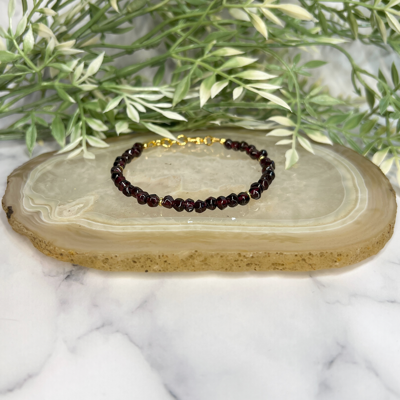 Tumbled Garnet and Gold Filled Accent Bracelet- Artisan Made