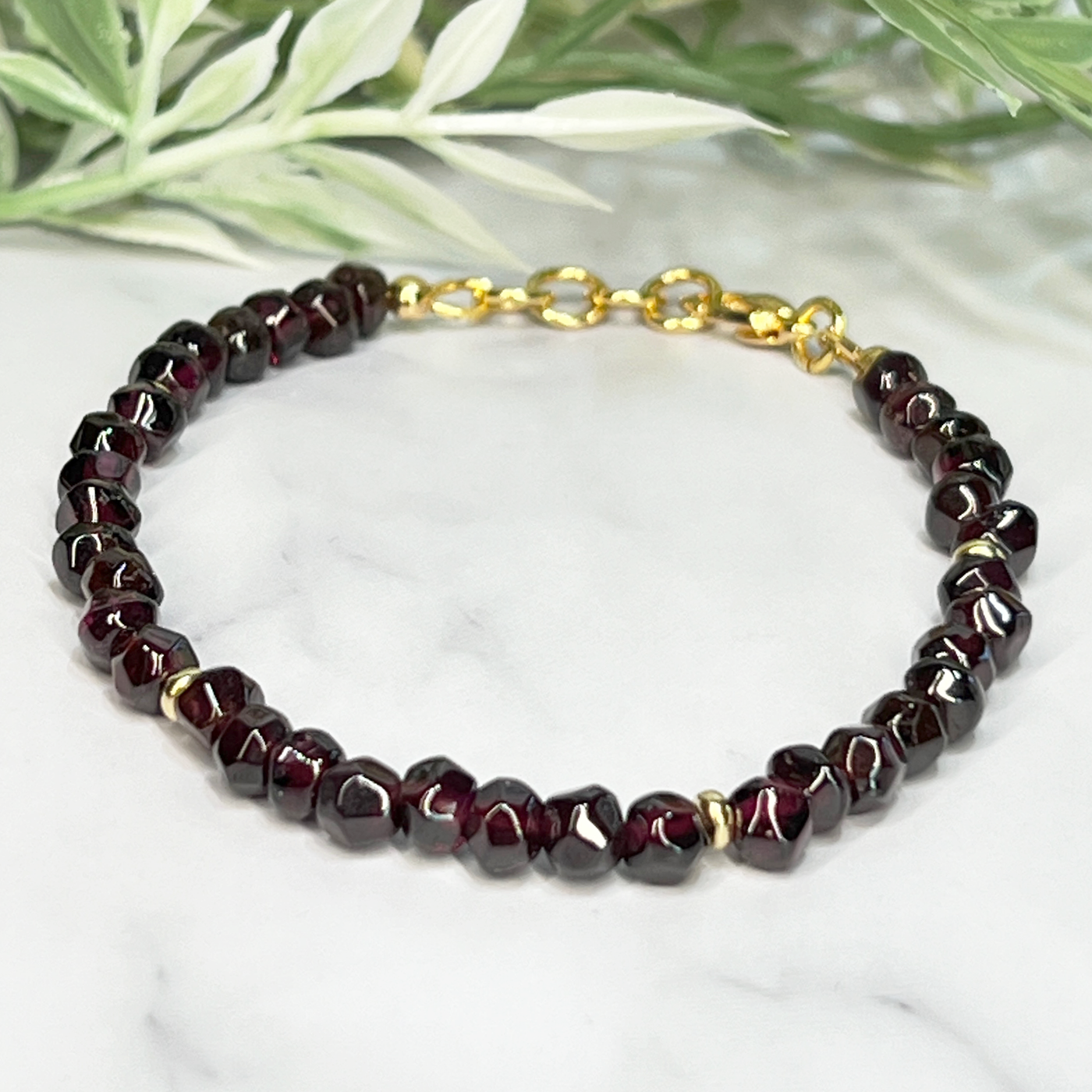 Tumbled Garnet and Gold Filled Accent Bracelet- Artisan Made