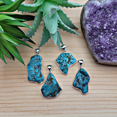 Turquoise Freeform Pendants in Sterling Silver Setting