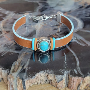 Turquoise Gemstone Leather Bracelet - Artisan Made