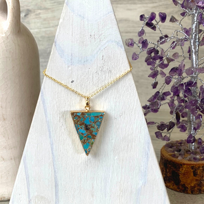 Turquoise Gold Plated Necklace 18" (Rectangle, Triangle, Crescent, Cylinder)