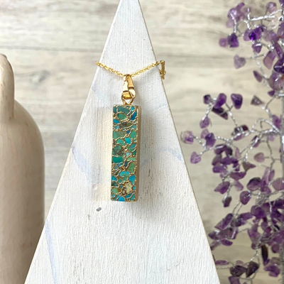 Turquoise Gold Plated Necklace 18" (Rectangle, Triangle, Crescent, Cylinder)