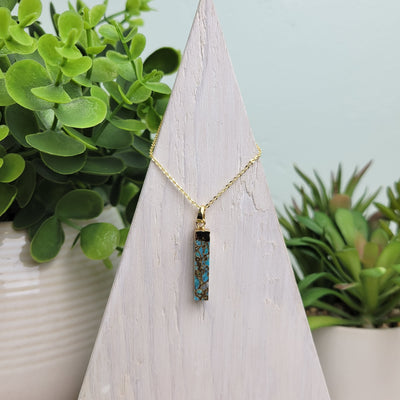 Turquoise Gold Plated Necklace 18" (Rectangle, Triangle, Crescent, Cylinder)