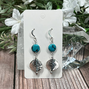 Turquoise & Hammered Sterling Silver Earrings - Artisan Made