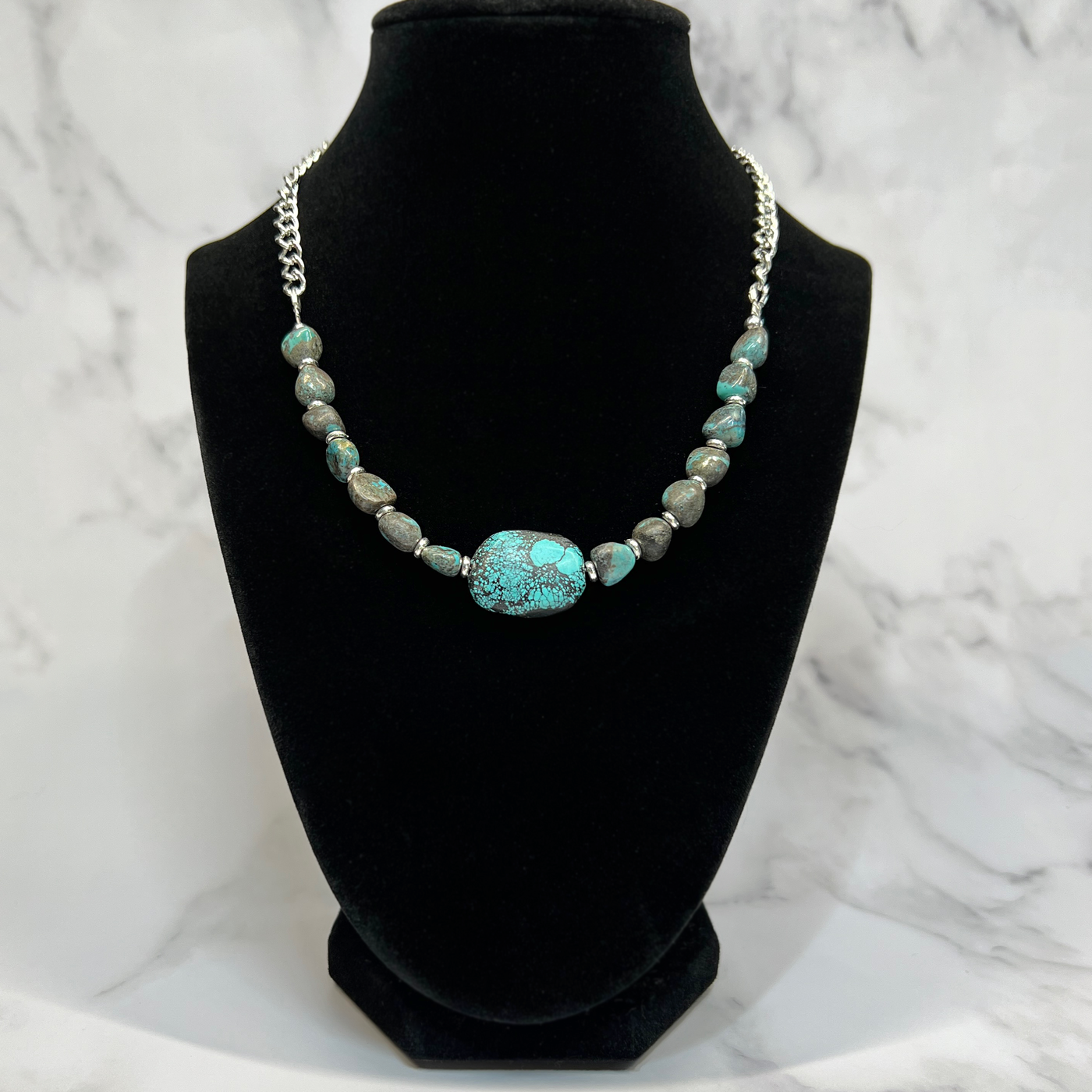 Turquoise Oval and Tumbled Stone Necklace - Artisan Made