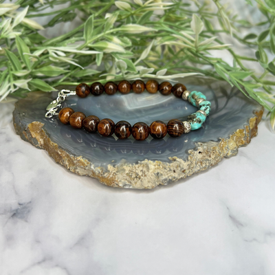 Turquoise Pebble and Roble Wood Bracelet - Artisan Made