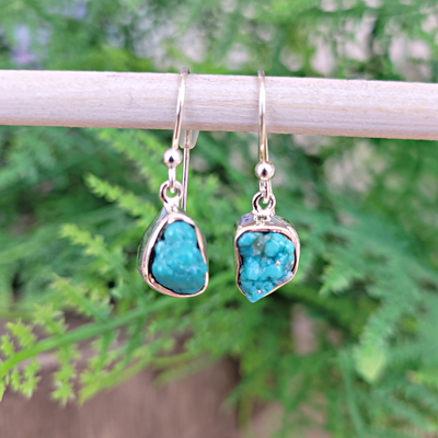 Turquoise Rough Sterling Silver Dangle Earrings .3" gemstone