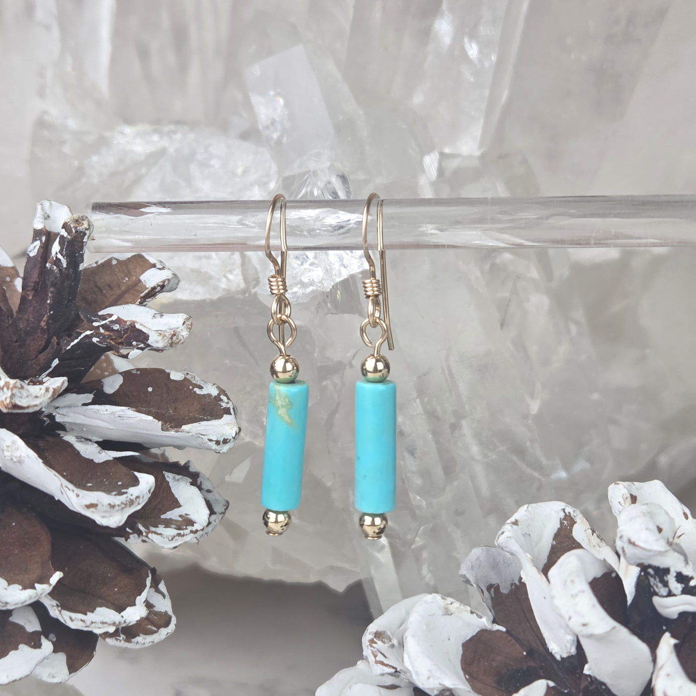 Turquoise Tube Earrings Silver or Gold - Artisan Made