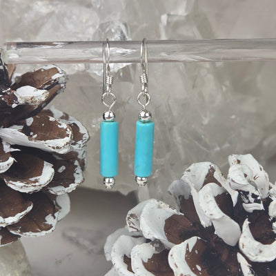 Turquoise Tube Earrings Silver or Gold - Artisan Made