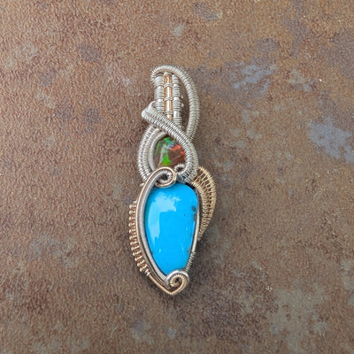 Turquoise and Opal Pendant - Artisan Made